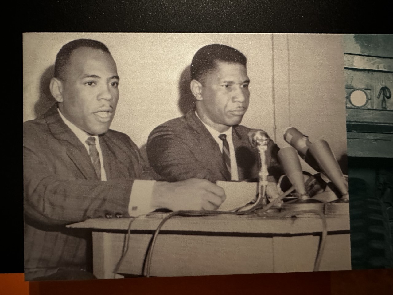 James Meredith with NAACP field secretary Medgar Evers. Photo courtesy of the Ed Meek Collection, University of Mississippi 1962. Joint ownership between Ed Meek, The University of Mississippi, The School of Journalism and New Media and The Department of Archives and Special Collections.