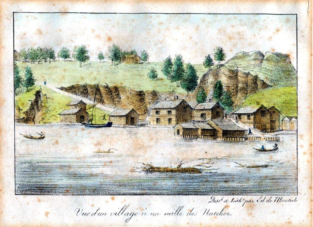 Village of Natchez in early 1800s by Edouard de Montule.