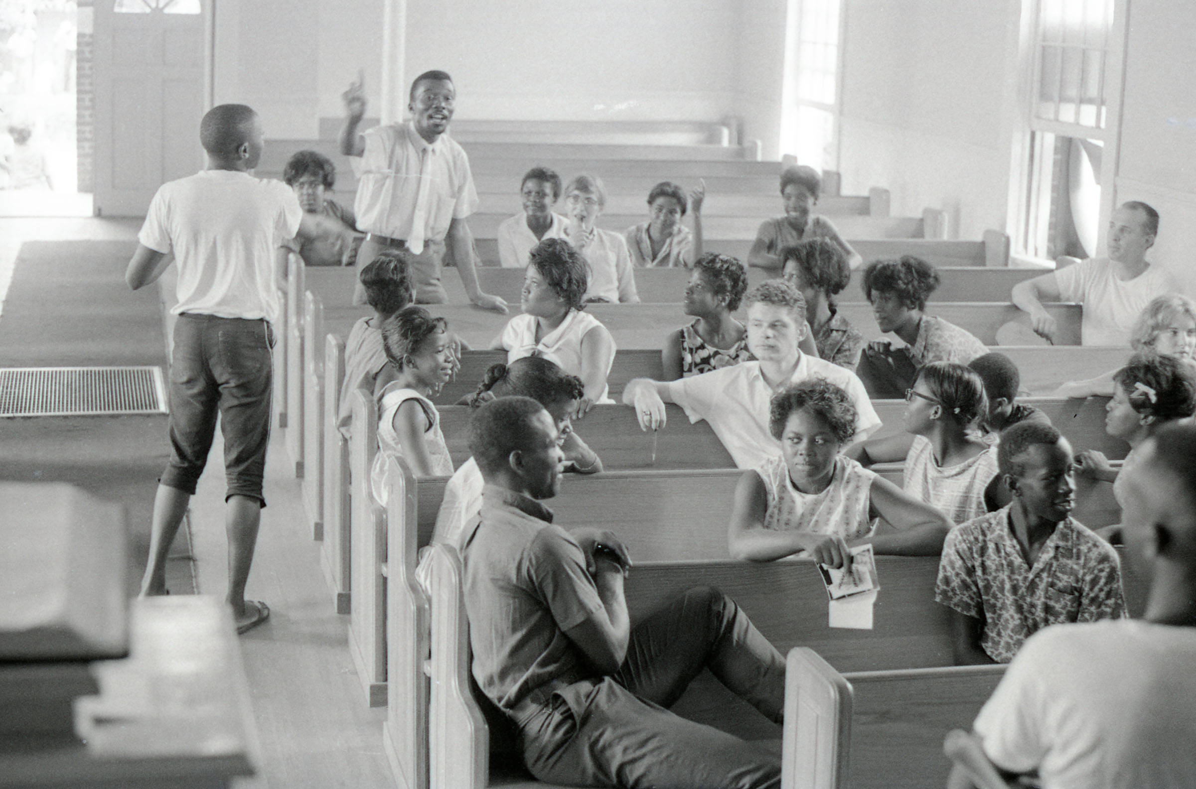 Sandy Leighs MFDP lecture to Freedom School students at True Light Baptist Church July 1964
