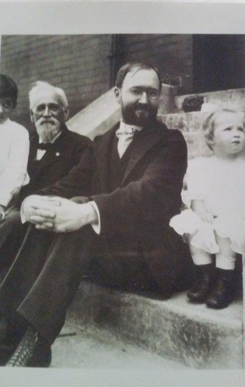 Photograph of General Stephen D. Lee, Blewett Lee, and Blewett’s daughter, Frances Lee, taken in Chicago in 1905. Blewett’s son, John Glessner Lee, is partially seen in the left of the photograph.