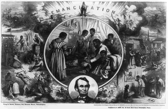 Thomas Nast print c. 1865 celebrating the emancipation of Southern slaves