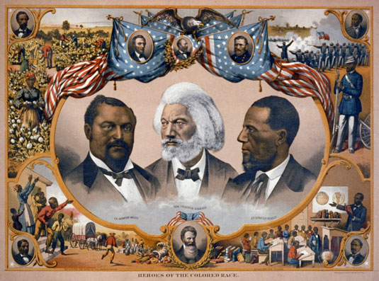 Circa 1883 chromolithograph titled “Heroes of the colored race”