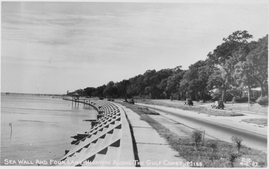 Seawall along Highway 90, 1942.