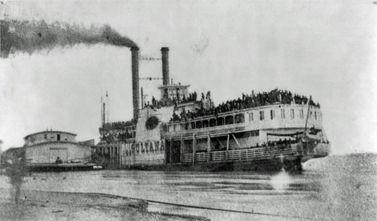 Overloaded Sultana on the Mississippi River